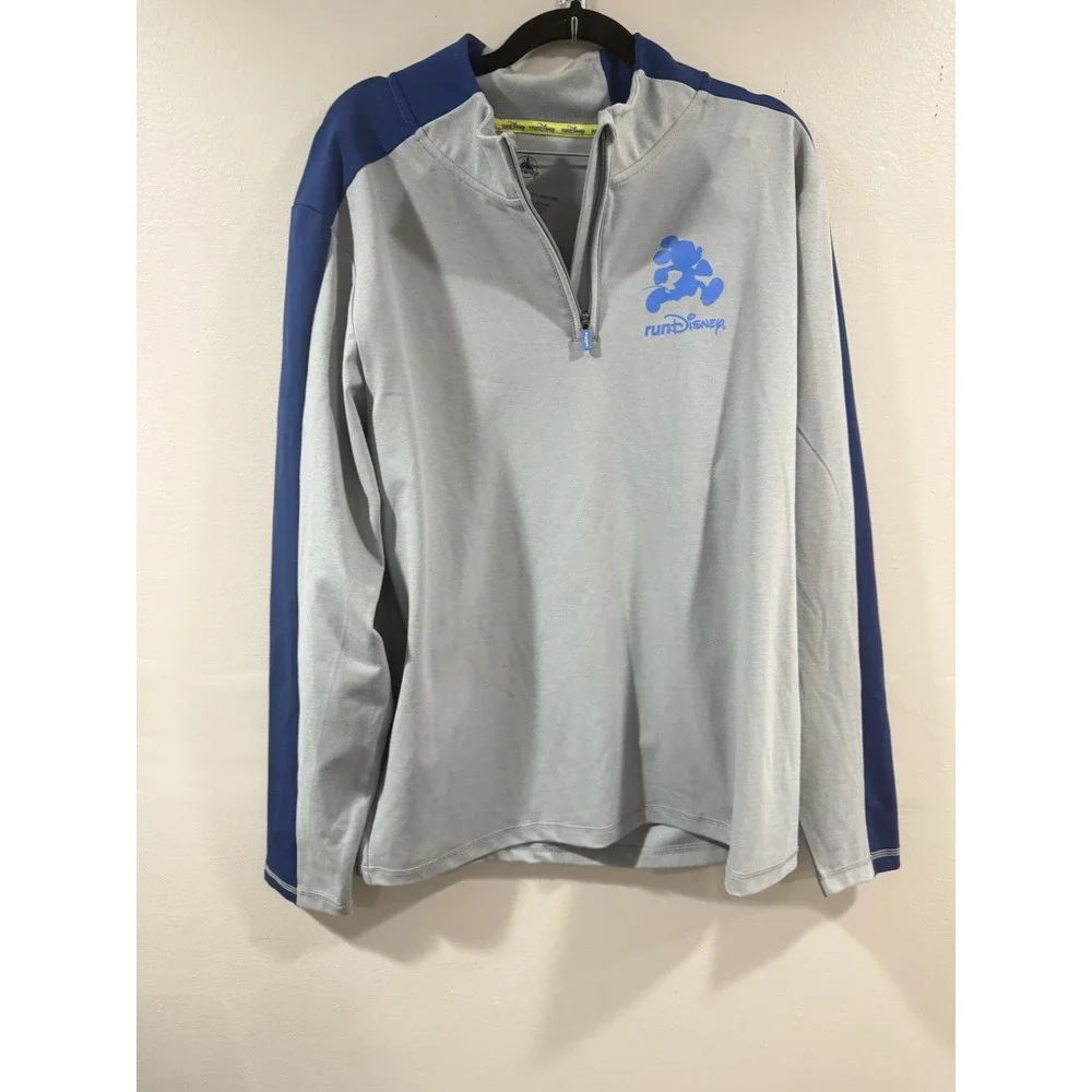 Disney Parks runDisney 1/4 Zip Men's Size Larfe Gray Navy Blue NWT
